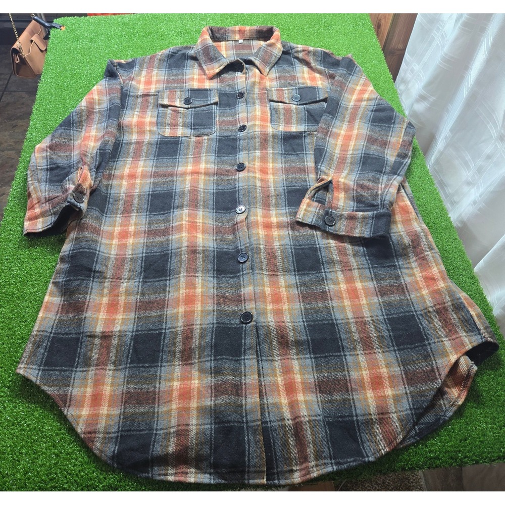 Flannel Plaid Heavy Shirt/Jacket w/Large Buttons & Pockets Soft, Warm, Long 22W